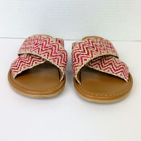 Avellini Cross Strap Woven Flats Sandals Braided Raffia Tan Pink Slides sz 7.5 - Picture 5 of 10